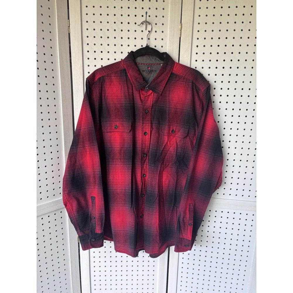 Woolrich Men's XL (Lg) Red Black Plaid Flannel Button Down Shirt Cotton
